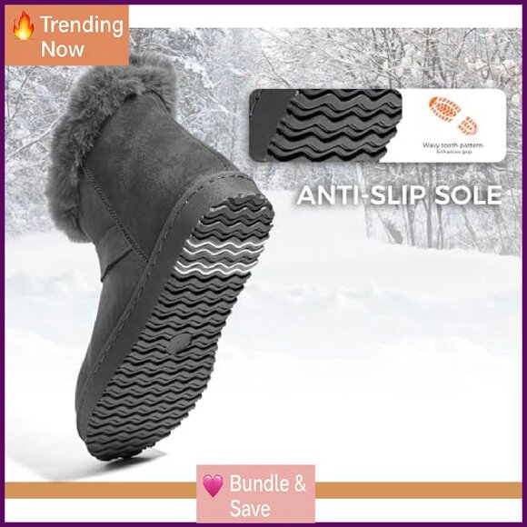 Women's Snow Boots Winter Warm Ankle Booties Suede Fur Lined Water-Resistant - Picture 7 of 8